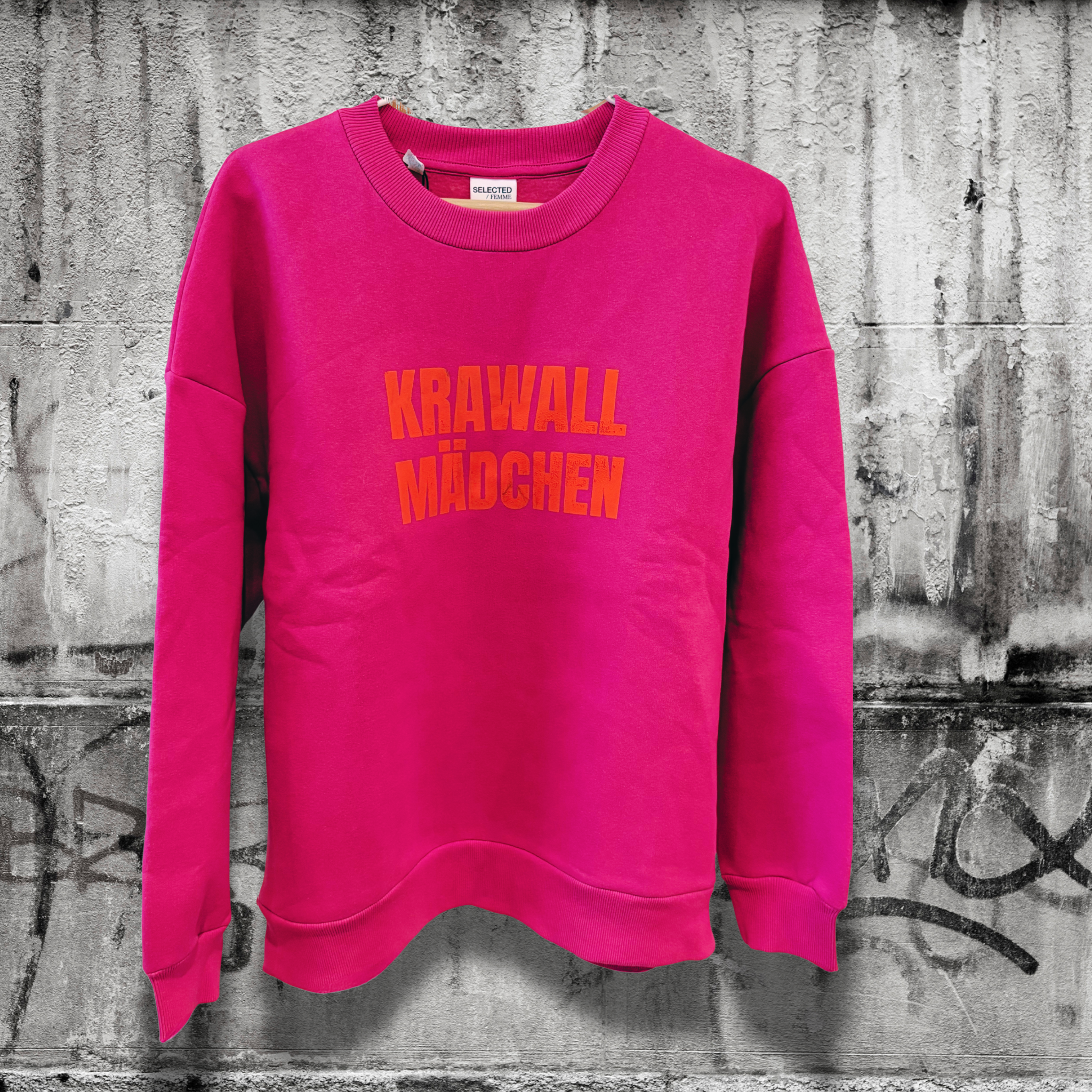 Hochwertiges Sweatshirt "Krawall Mädchen" Pink/Orange  - B-Ware -