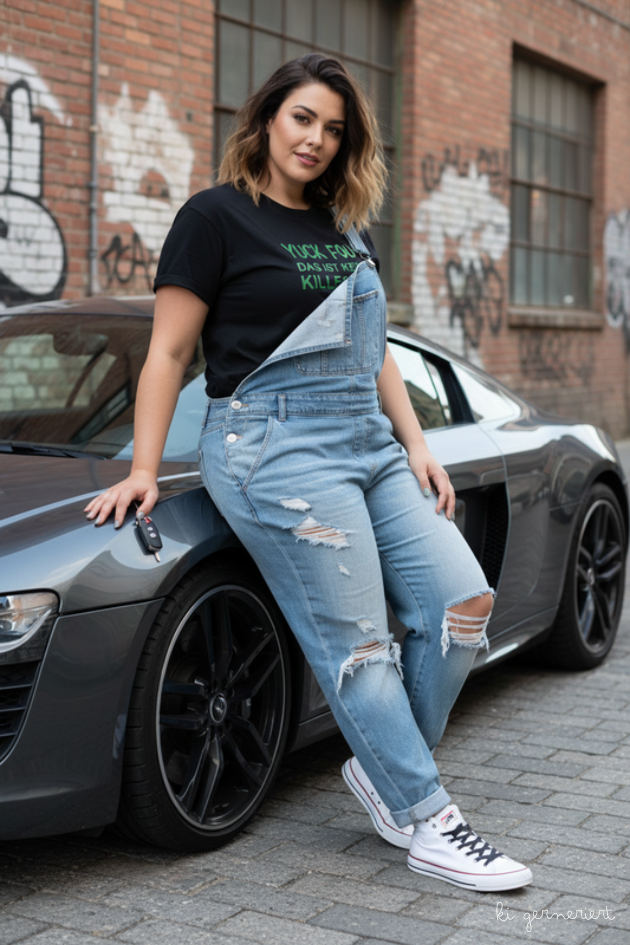 Yuck Fou T-Shirt mit verschlissener Latzhose